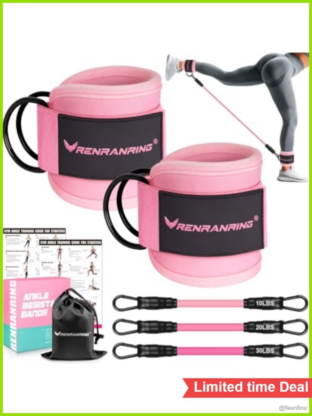 Ankle Resistance Bands with Cuffs, Booty Workout Latex Leg Bands